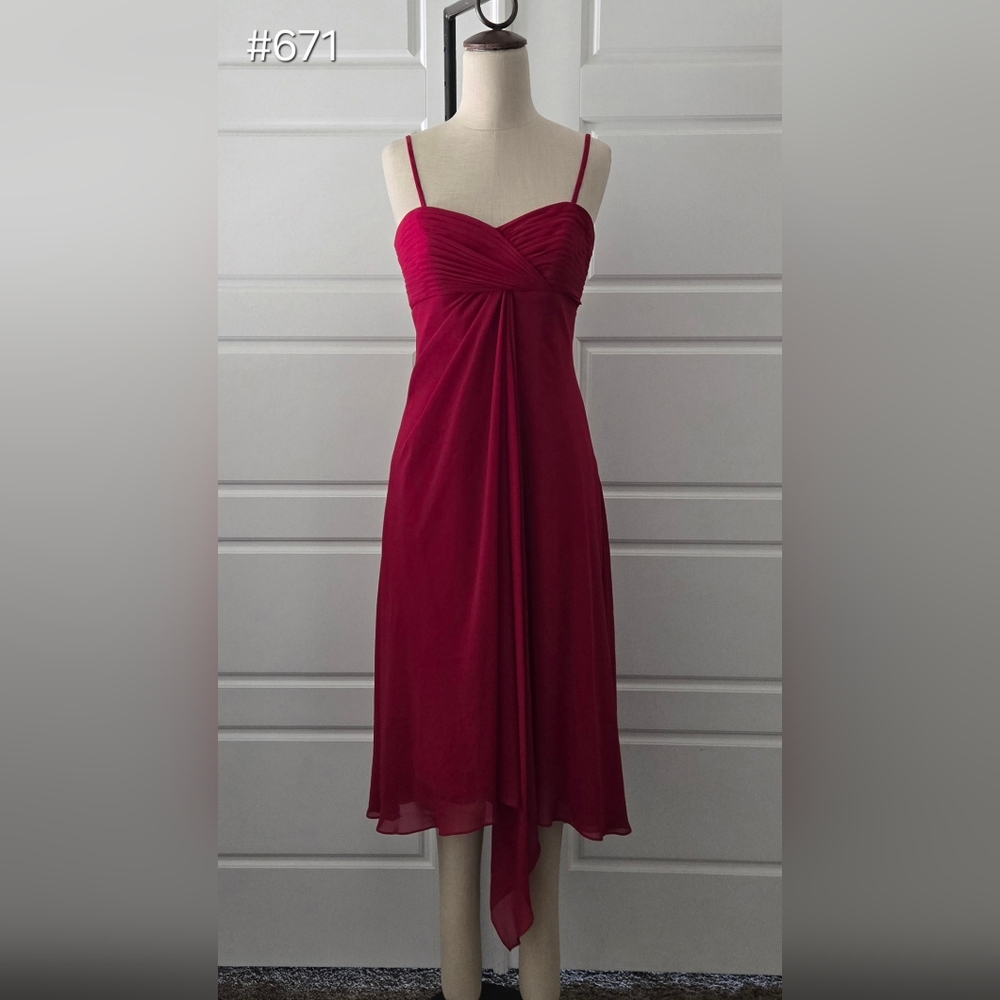 David's Bridal Red Chiffon Midi Formal Dress